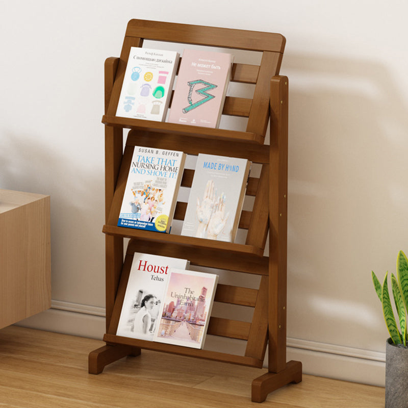 Zeitgenössische schlichte quadratische schräge Bücherregal aus synthetischem Rattan mit Bambusflechtung, 3-stufig, für das Wohnzimmer 