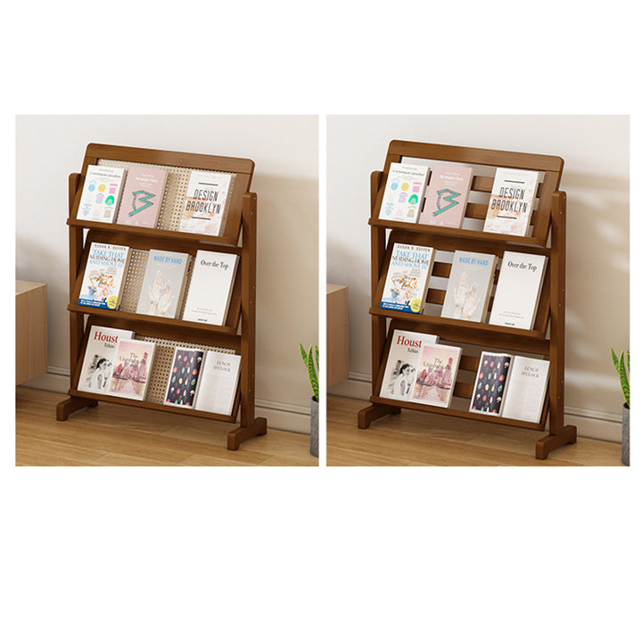 Zeitgenössische schlichte quadratische schräge Bücherregal aus synthetischem Rattan mit Bambusflechtung, 3-stufig, für das Wohnzimmer 