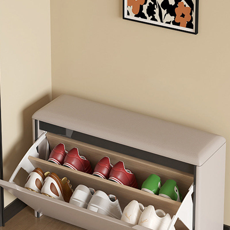 Modern Minimalist Rectangular Cube Microfiber Leather Pine Sitting Shoe Storage Tipping Bucket 2 - Tier For Entryways