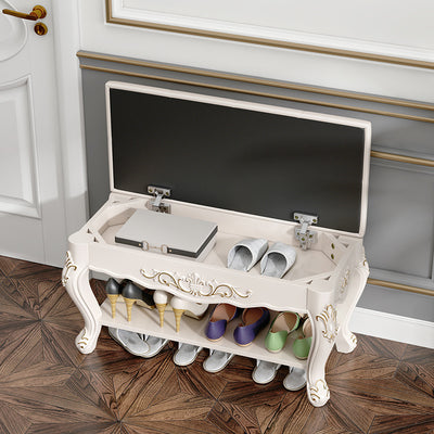 Traditioneller Vintage Rechteckiger Runder Ball Mikrofaser Leder Massivholz Schuhablage 2-Regal Für Eingangsbereiche 