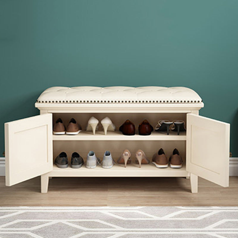 Contemporain Nordique Rectangle Cuir Synthétique Bouleau Seau Basculant Assis Rangement Chaussures 2 - Niveaux Pour Entrées 