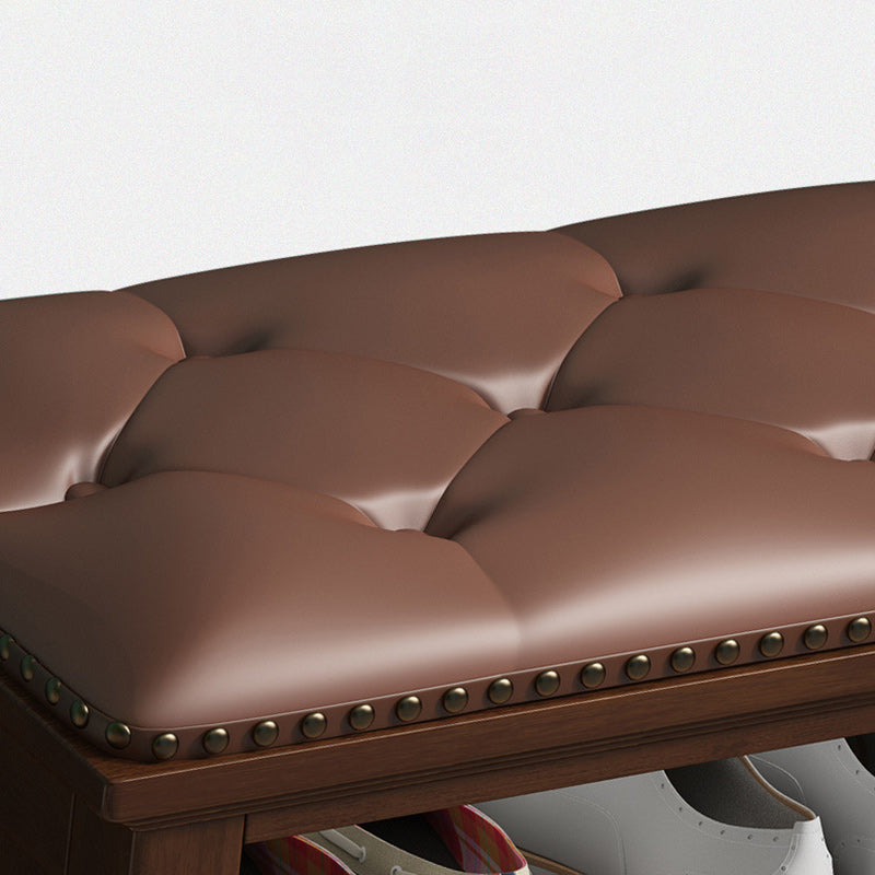 Contemporain Nordique Rectangle Cuir Synthétique Bouleau Seau Basculant Assis Rangement Chaussures 2 - Niveaux Pour Entrées 