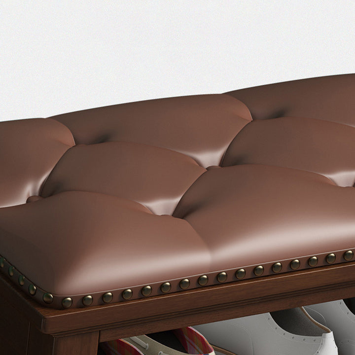 Contemporain Nordique Rectangle Cuir Synthétique Bouleau Seau Basculant Assis Rangement Chaussures 2 - Niveaux Pour Entrées 