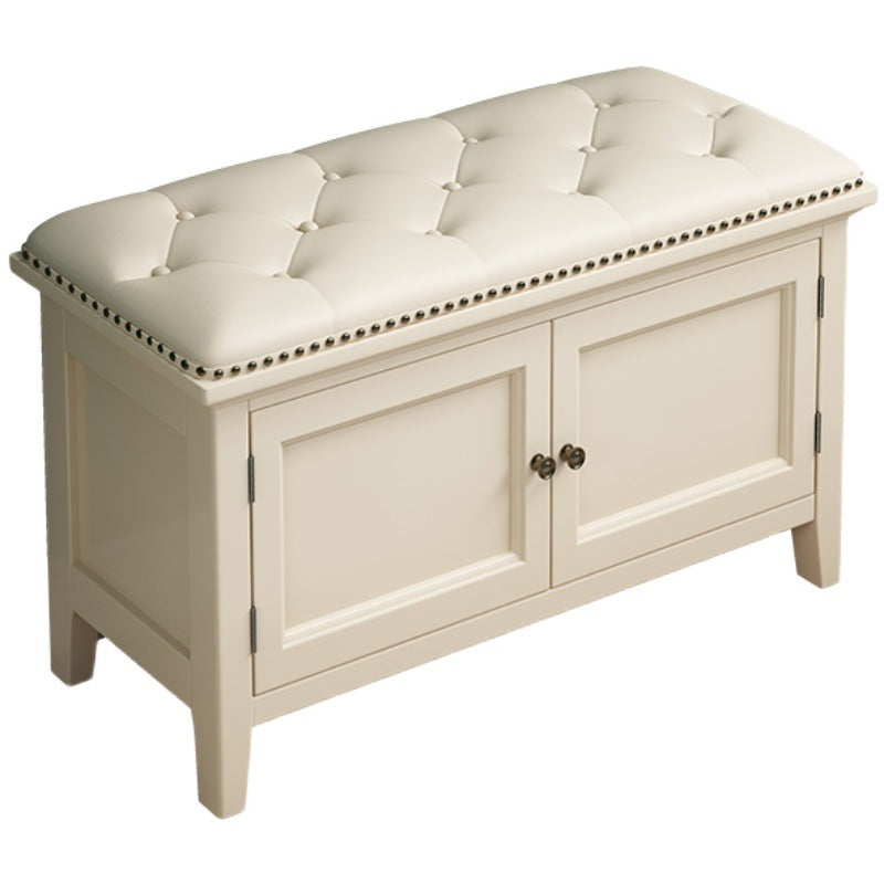 Contemporain Nordique Rectangle Cuir Synthétique Bouleau Seau Basculant Assis Rangement Chaussures 2 - Niveaux Pour Entrées 