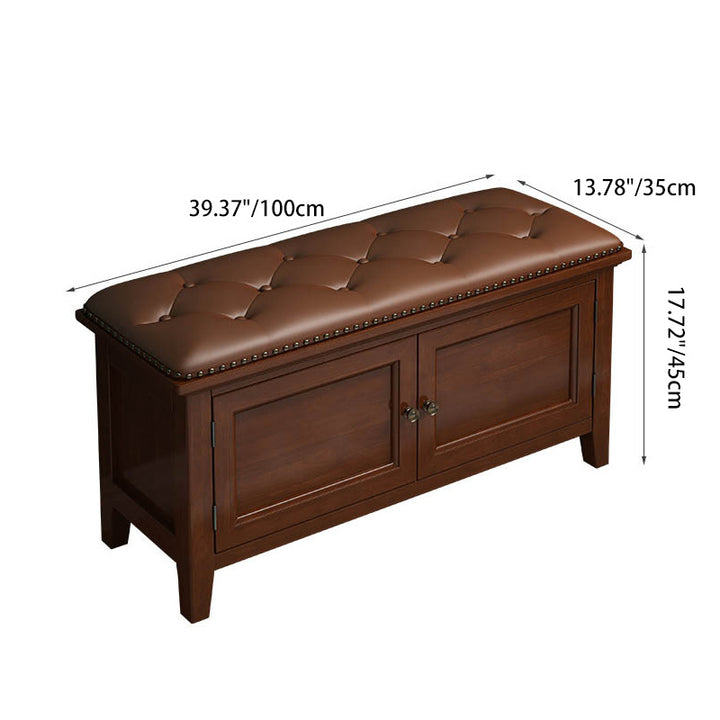 Contemporain Nordique Rectangle Cuir Synthétique Bouleau Seau Basculant Assis Rangement Chaussures 2 - Niveaux Pour Entrées 