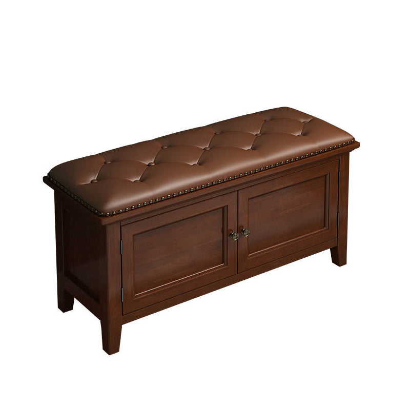 Contemporain Nordique Rectangle Cuir Synthétique Bouleau Seau Basculant Assis Rangement Chaussures 2 - Niveaux Pour Entrées 