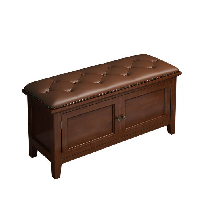 Contemporain Nordique Rectangle Cuir Synthétique Bouleau Seau Basculant Assis Rangement Chaussures 2 - Niveaux Pour Entrées 