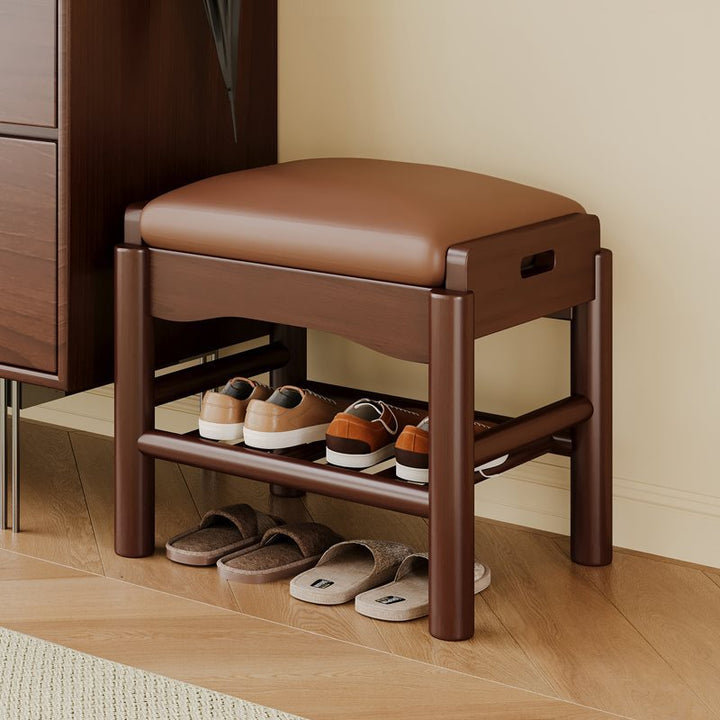 Contemporary Simplicity Rectangle PU Leather Pine Backless Armless Footstool 2 - Tier For Entryways