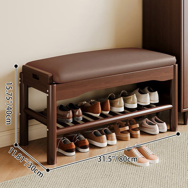 Contemporary Simplicity Rectangle PU Leather Pine Backless Armless Footstool 2 - Tier For Entryways