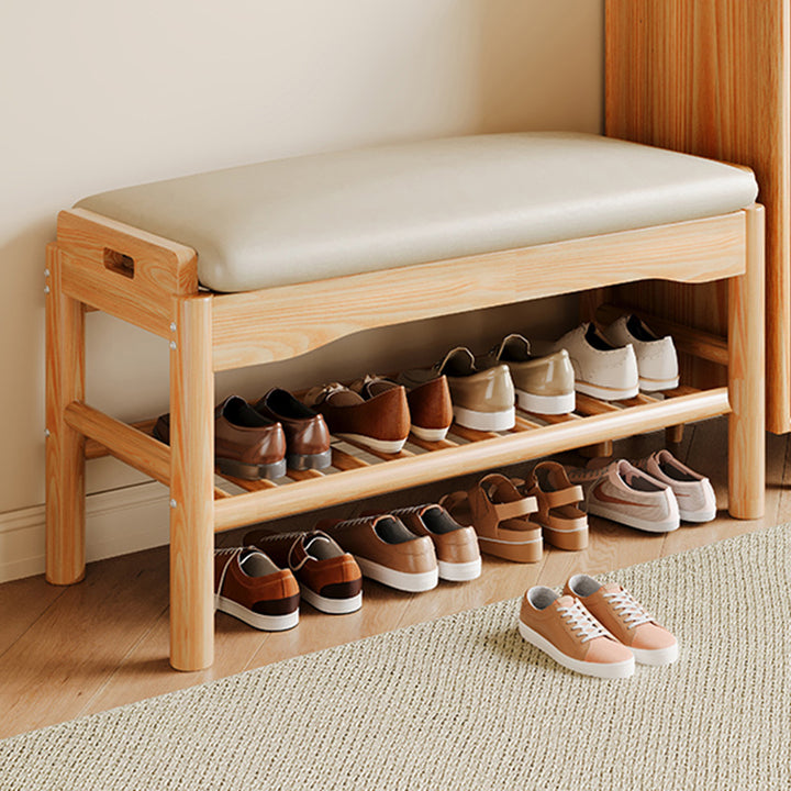 Contemporary Simplicity Rectangle PU Leather Pine Backless Armless Footstool 2 - Tier For Entryways