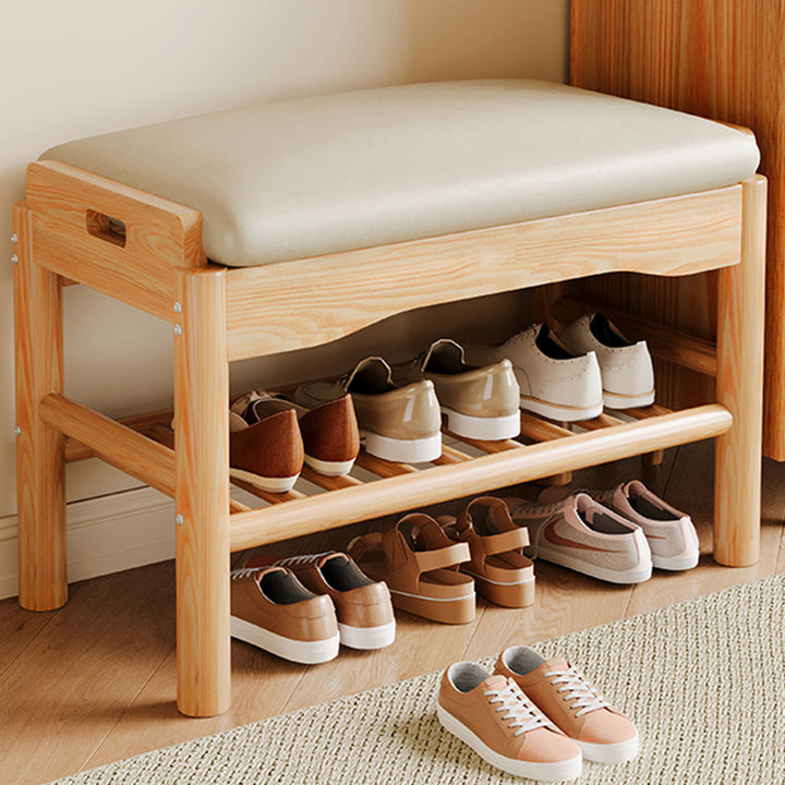 Contemporary Simplicity Rectangle PU Leather Pine Backless Armless Footstool 2 - Tier For Entryways