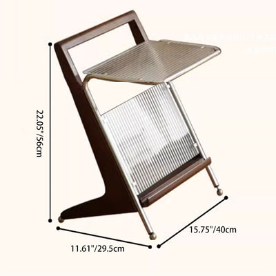 Mesa Auxiliar de Geometría Retro Contemporánea de Vidrio, Madera Maciza y Hierro de 1 Nivel para Sala de Estar 