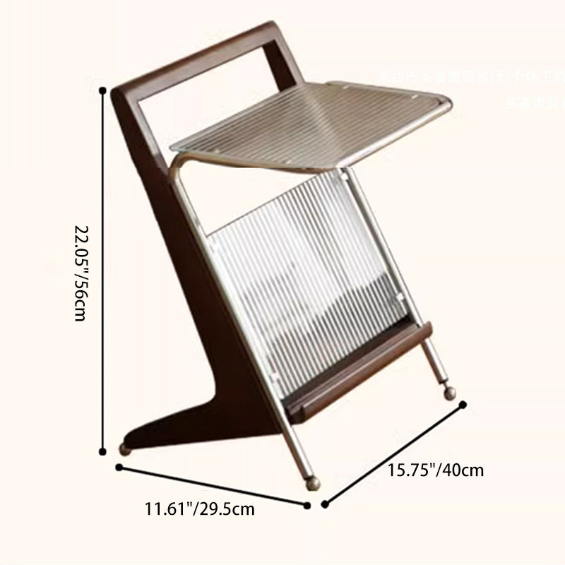 Mesa Auxiliar de Geometría Retro Contemporánea de Vidrio, Madera Maciza y Hierro de 1 Nivel para Sala de Estar 