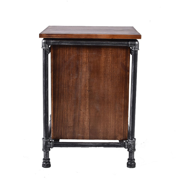 Contemporary Industrial Square Cube Iron Pine Nightstand 3 - Drawer For Bedroom