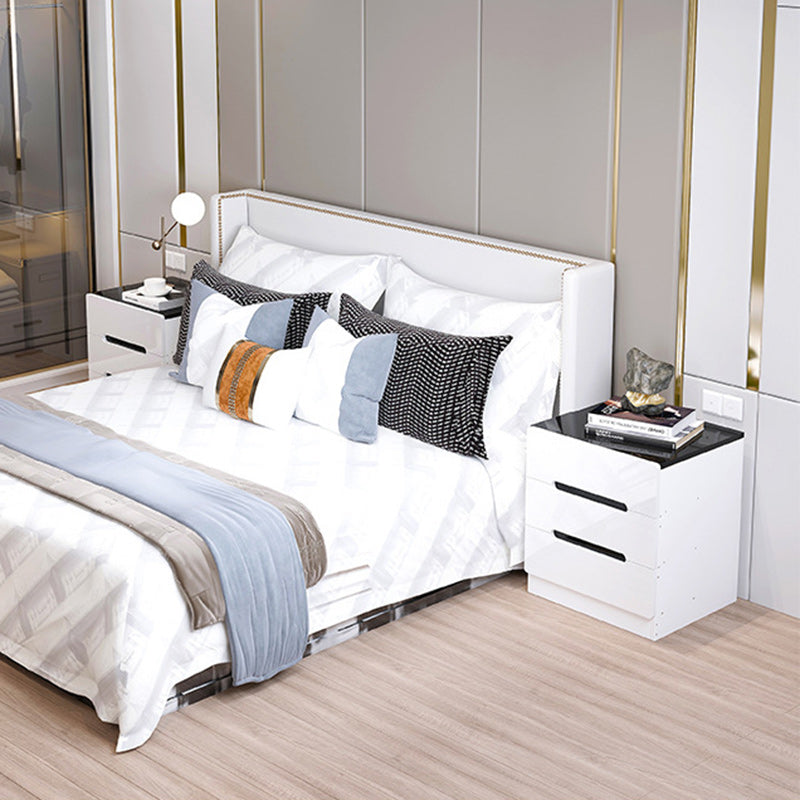 Mesa de noche de cubo cuadrado minimalista moderno de tablero artificial con 3 cajones para dormitorio 
