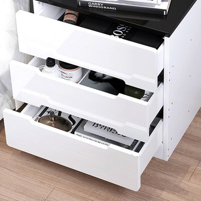 Mesa de noche de cubo cuadrado minimalista moderno de tablero artificial con 3 cajones para dormitorio 