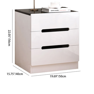 Mesa de noche de cubo cuadrado minimalista moderno de tablero artificial con 3 cajones para dormitorio 
