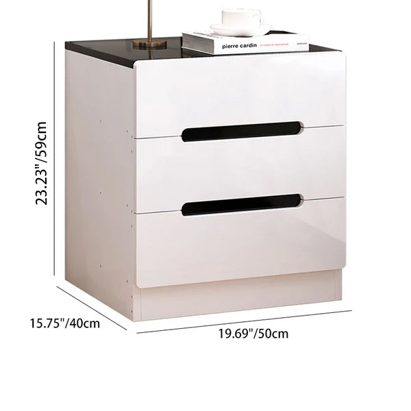 Table de chevet moderne minimaliste cube carré en panneau artificiel 3 tiroirs pour chambre 