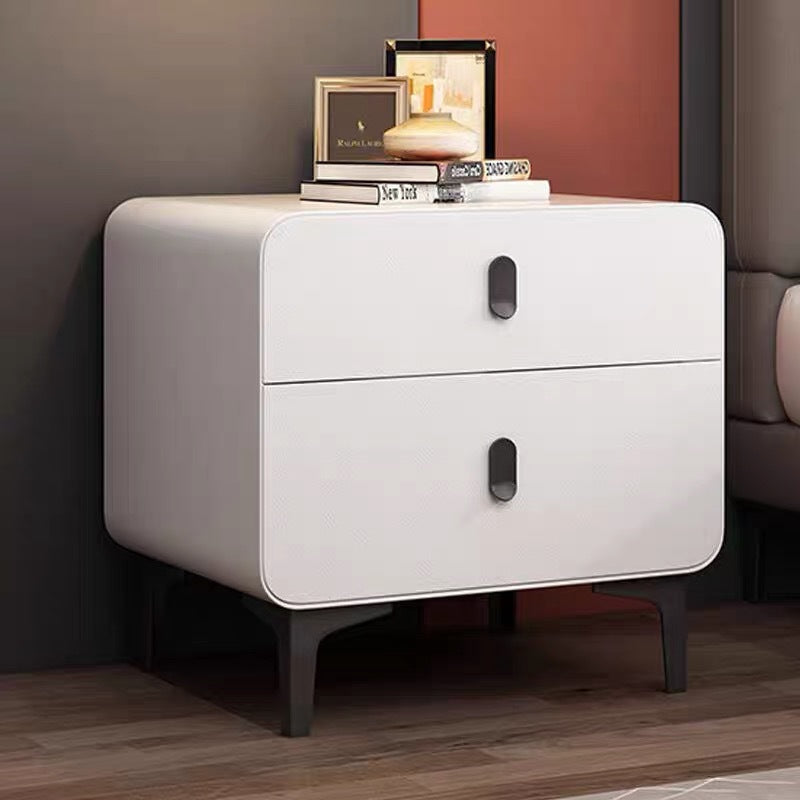 Mesita de noche cuadrada nórdica contemporánea de cubo artificial de tablero de madera maciza con 2 cajones para dormitorio 