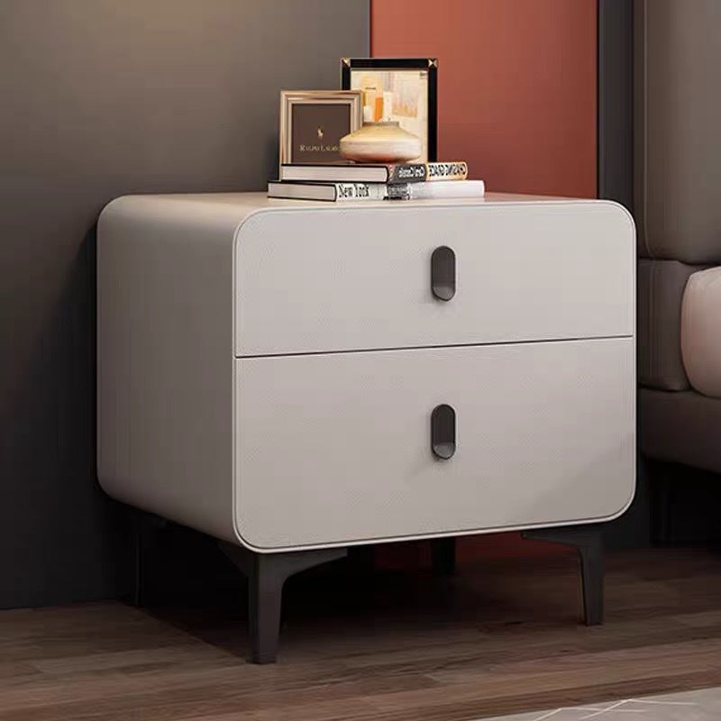 Mesita de noche cuadrada nórdica contemporánea de cubo artificial de tablero de madera maciza con 2 cajones para dormitorio 