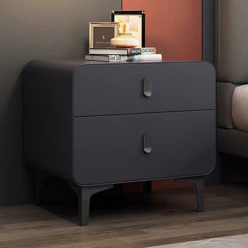 Table de nuit contemporaine nordique carrée en cube en bois massif avec 2 tiroirs pour chambre 