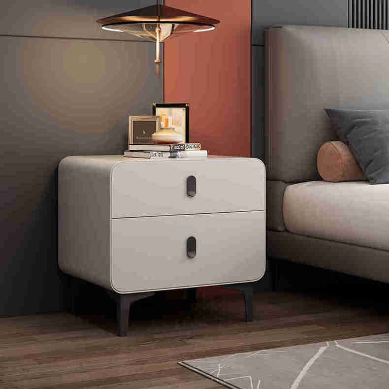 Mesita de noche cuadrada nórdica contemporánea de cubo artificial de tablero de madera maciza con 2 cajones para dormitorio 
