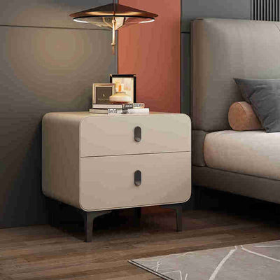 Mesita de noche cuadrada nórdica contemporánea de cubo artificial de tablero de madera maciza con 2 cajones para dormitorio 