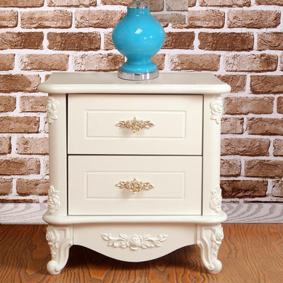 Mesita de noche de madera maciza PE con tablero artificial de cubo cuadrado europeo tradicional con 2 cajones para dormitorio 