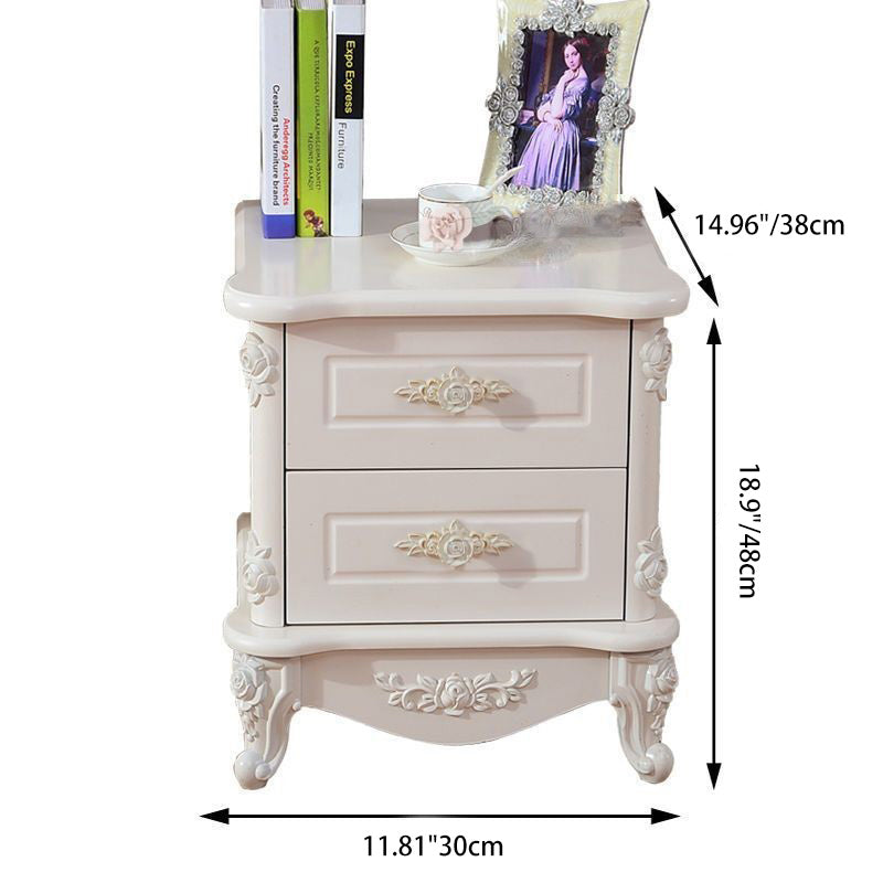 Mesita de noche de madera maciza PE con tablero artificial de cubo cuadrado europeo tradicional con 2 cajones para dormitorio 