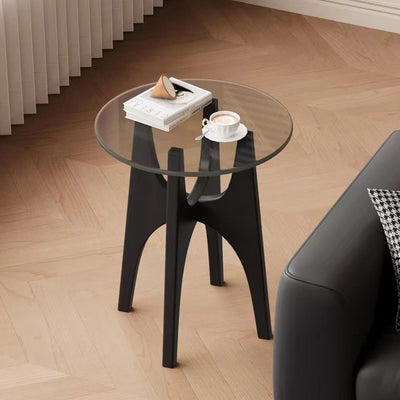Contemporary Simplicity Round Glass Solid Wood Side Table 1 - Tier For Living Room