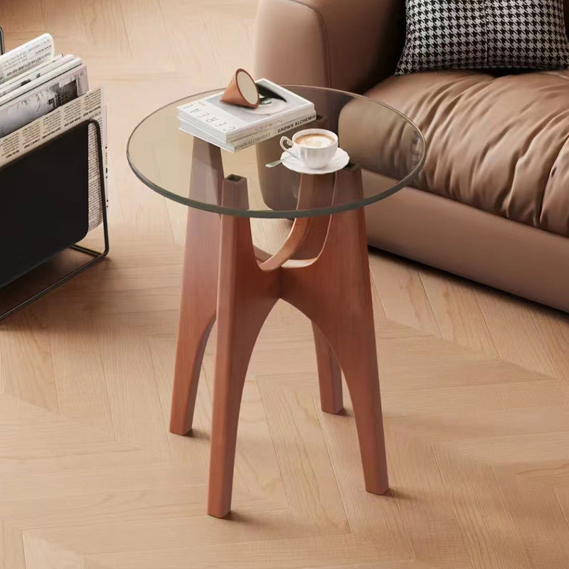 Contemporary Simplicity Round Glass Solid Wood Side Table 1 - Tier For Living Room