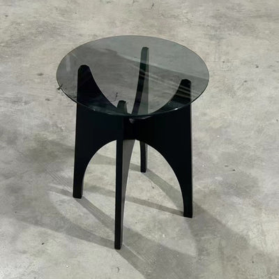 Contemporary Simplicity Round Glass Solid Wood Side Table 1 - Tier For Living Room