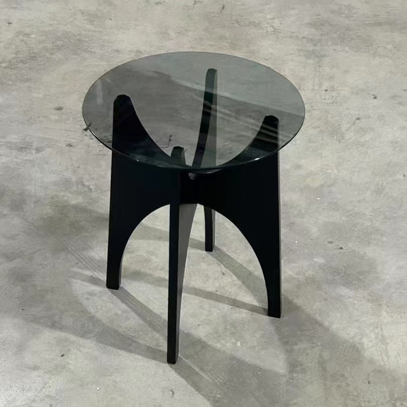Contemporary Simplicity Round Glass Solid Wood Side Table 1 - Tier For Living Room