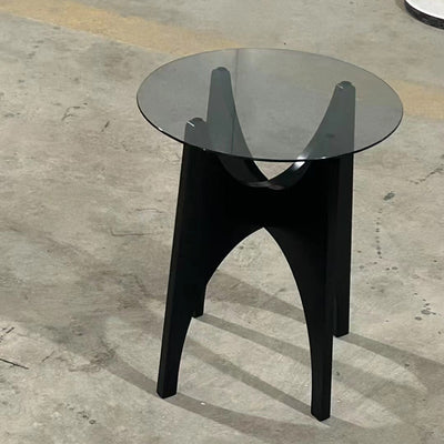 Contemporary Simplicity Round Glass Solid Wood Side Table 1 - Tier For Living Room