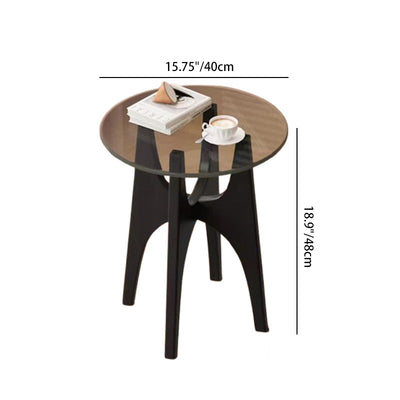 Contemporary Simplicity Round Glass Solid Wood Side Table 1 - Tier For Living Room