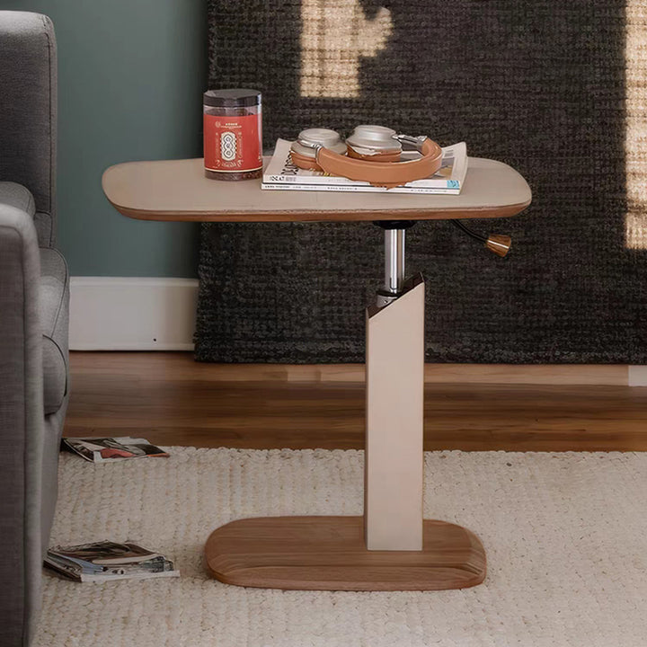 Modern Simplicity Square Liftable Swivel Saddle-Style Faux Leather Plywood Stainless Steel End Table 1 - Tier For Living Room