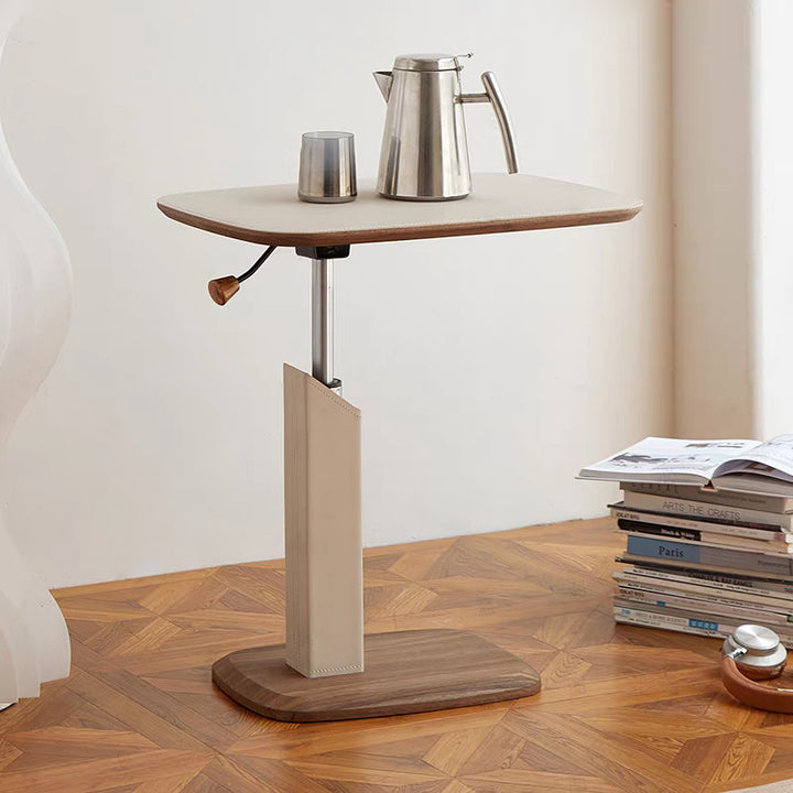Modern Simplicity Square Liftable Swivel Saddle-Style Faux Leather Plywood Stainless Steel End Table 1 - Tier For Living Room
