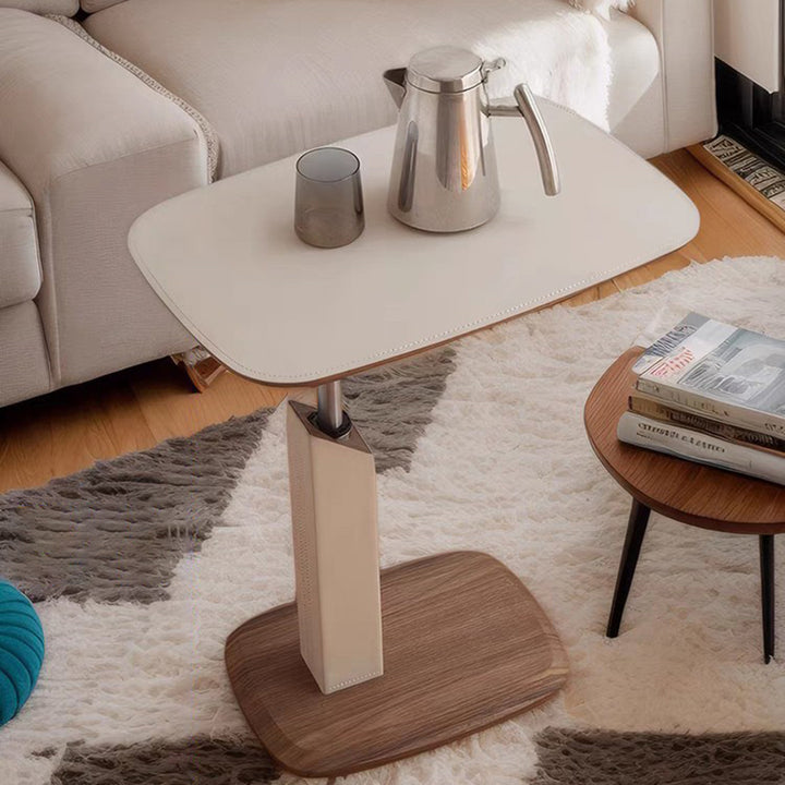 Modern Simplicity Square Liftable Swivel Saddle-Style Faux Leather Plywood Stainless Steel End Table 1 - Tier For Living Room