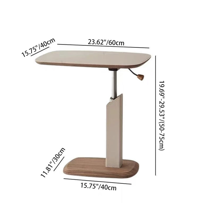 Modern Simplicity Square Liftable Swivel Saddle-Style Faux Leather Plywood Stainless Steel End Table 1 - Tier For Living Room