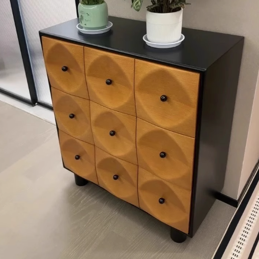 Contemporary Nordic Square Cube Solid Birch Wood Plywood Console Table 9 - Drawer For Living Room