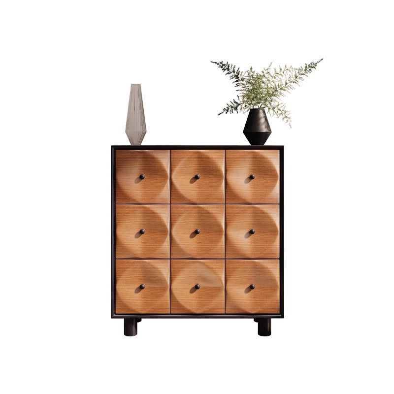 Cube carré rétro contemporain en bois massif multicouche en chêne pin console table 9 tiroirs pour salon 