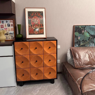 Cube carré rétro contemporain en bois massif multicouche en chêne pin console table 9 tiroirs pour salon 