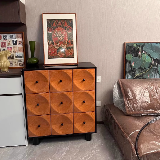 Cube carré rétro contemporain en bois massif multicouche en chêne pin console table 9 tiroirs pour salon 