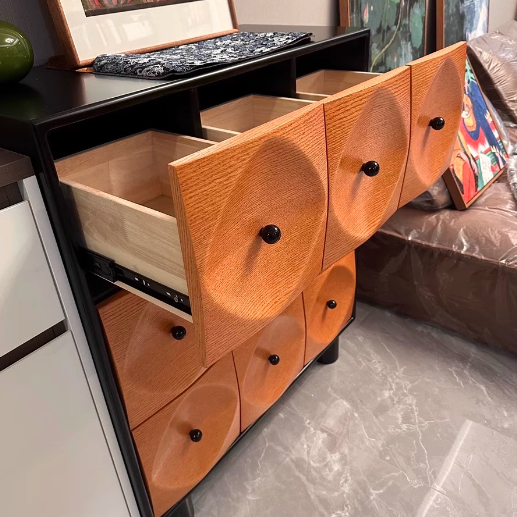 Contemporary Nordic Square Cube Solid Birch Wood Plywood Console Table 9 - Drawer For Living Room