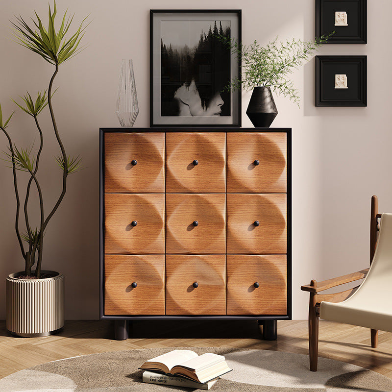 Cube carré rétro contemporain en bois massif multicouche en chêne pin console table 9 tiroirs pour salon 