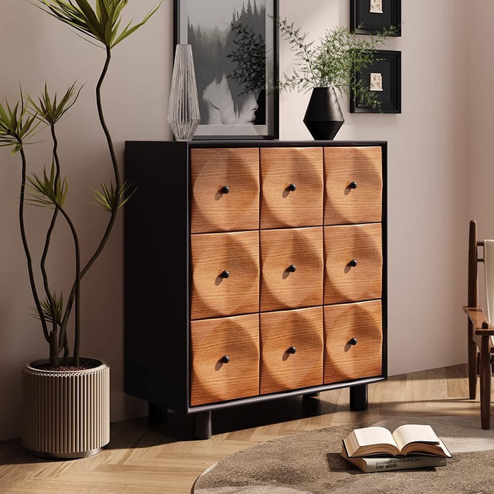 Contemporary Nordic Square Cube Solid Birch Wood Plywood Console Table 9 - Drawer For Living Room
