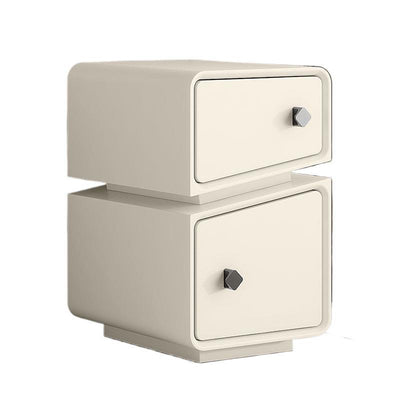 Table de nuit contemporaine scandinave en cuir microfibre carré cube bois massif planche multicouche 2 tiroirs pour chambre 