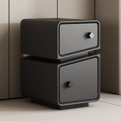 Table de nuit contemporaine scandinave en cuir microfibre carré cube bois massif planche multicouche 2 tiroirs pour chambre 