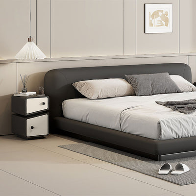 Table de nuit contemporaine scandinave en cuir microfibre carré cube bois massif planche multicouche 2 tiroirs pour chambre 