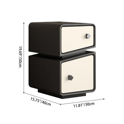 Table de nuit contemporaine scandinave en cuir microfibre carré cube bois massif planche multicouche 2 tiroirs pour chambre 